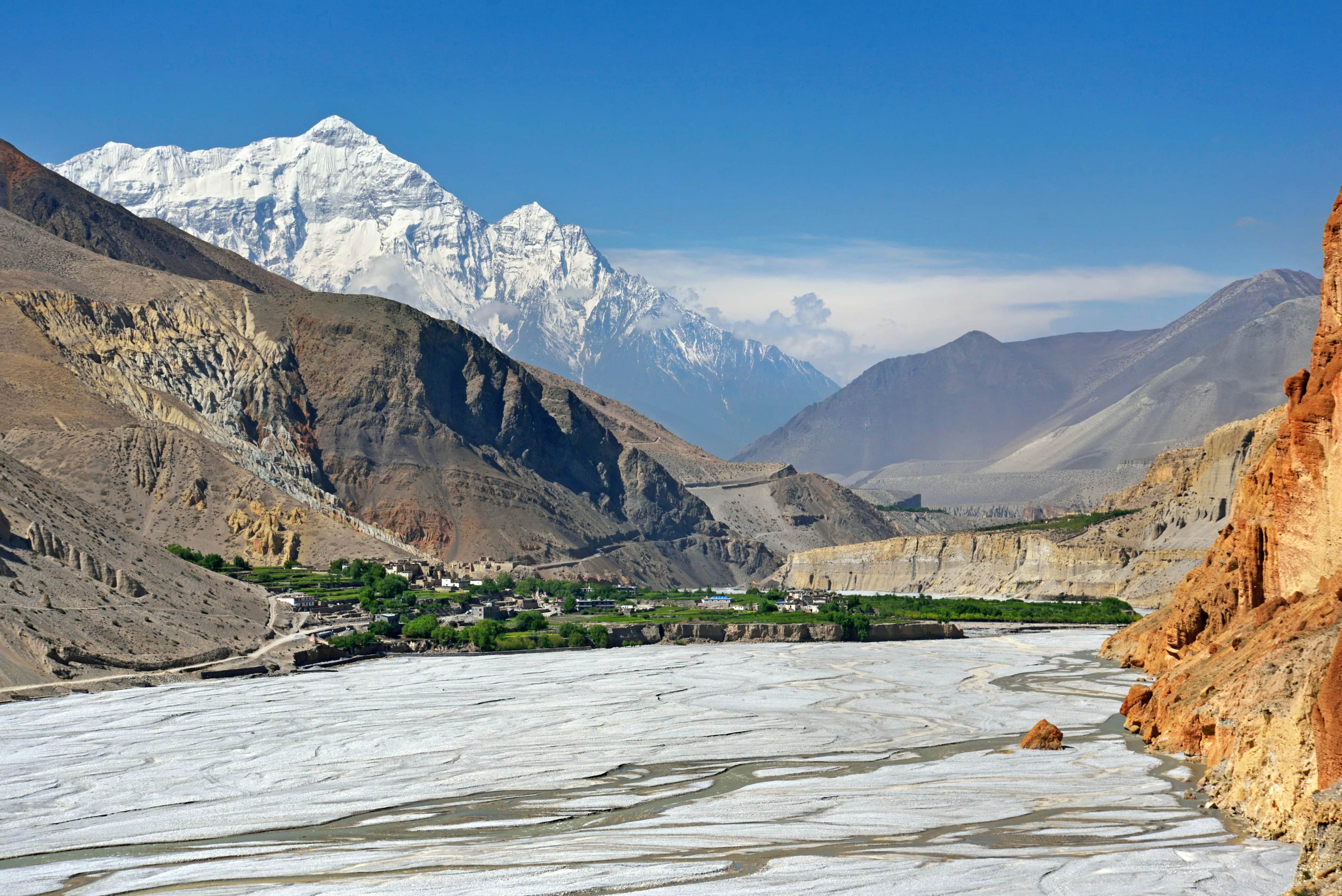 Himalayan mountains and river valley near Nepal